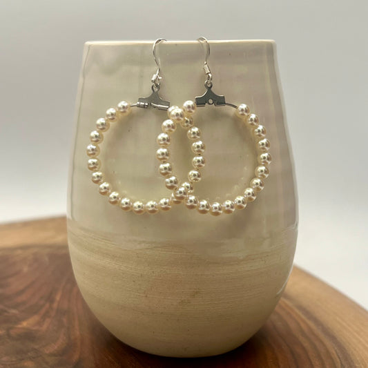 Simulated Austrian Pearl Large Hoop Earrings