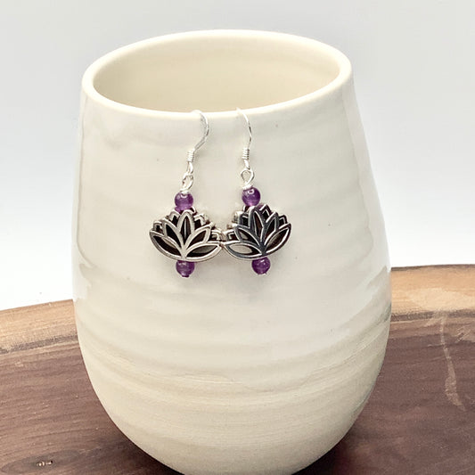 amethyst lotus flower earrings