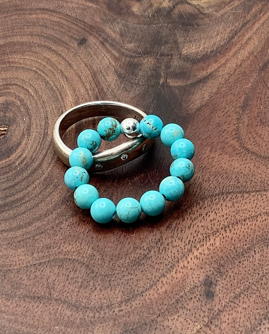 Dyed Magnesite stretch ring with Sterling Silver Bead