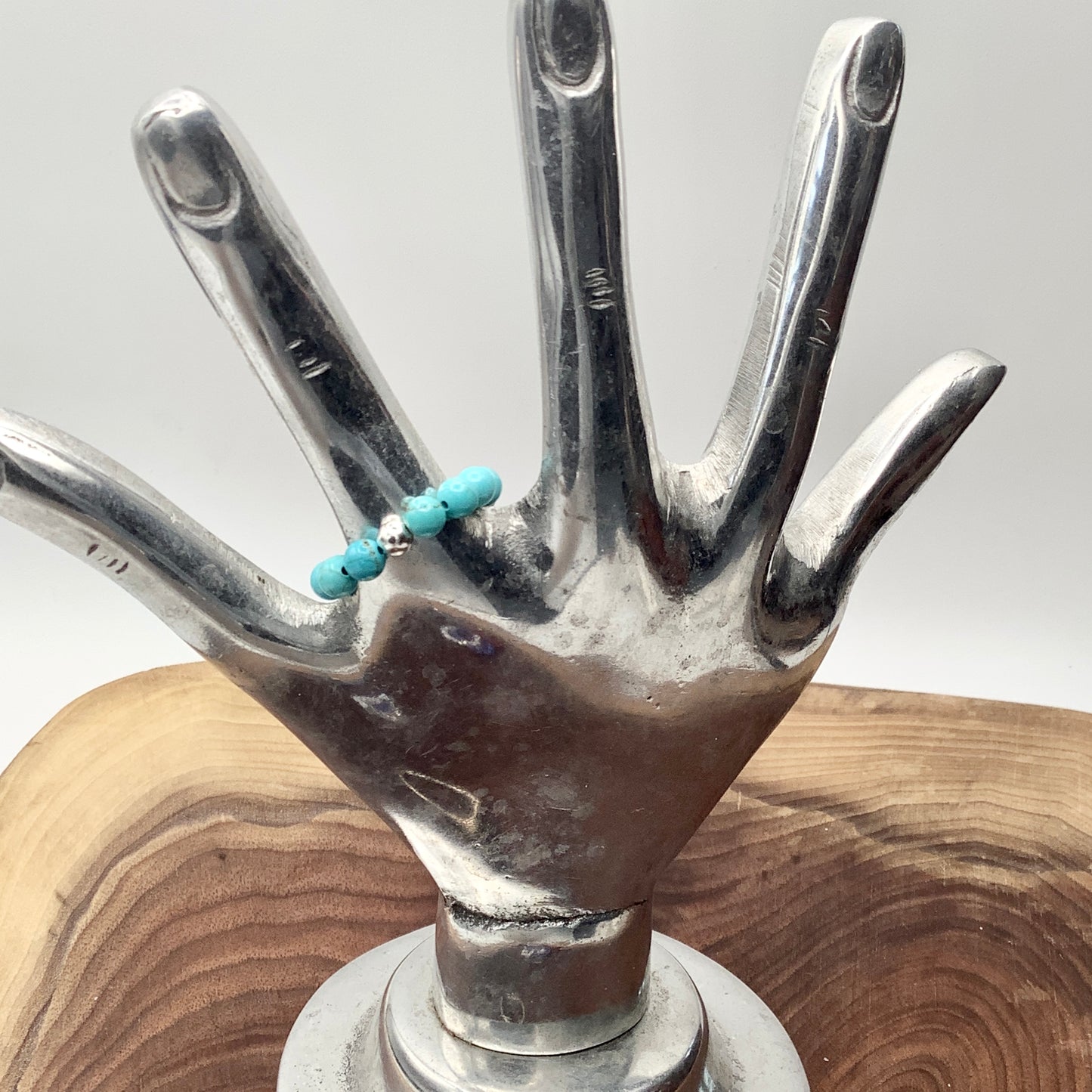 Dyed Magnesite stretch ring with Sterling Silver Bead
