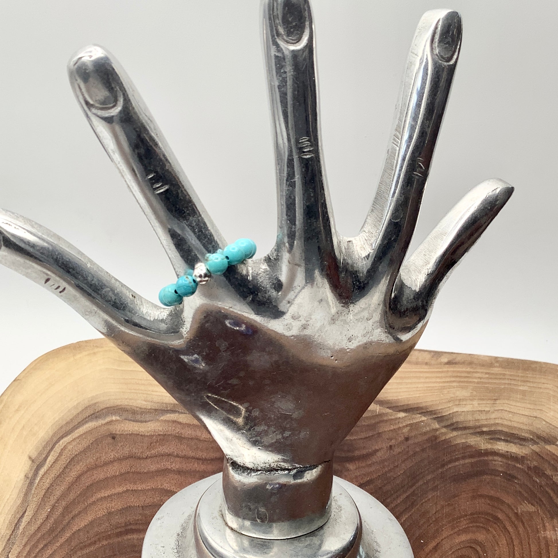 Dyed Magnesite stretch ring with Sterling Silver Bead