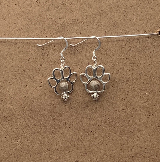 Dog Paw Fossil Coral Earrings with Sterling Silver Earwire