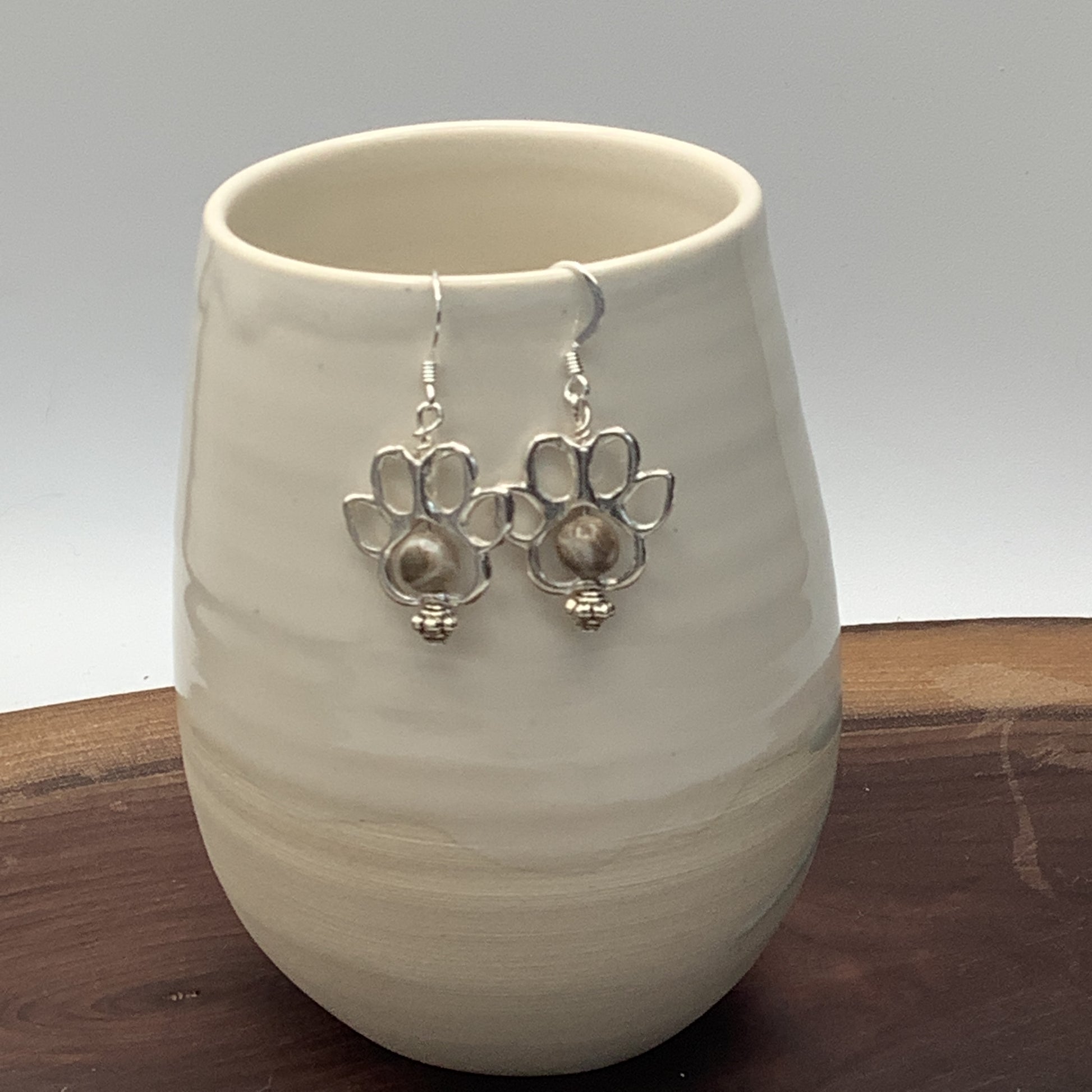 Dog Paw Fossil Coral Earrings with Sterling Silver Earwire