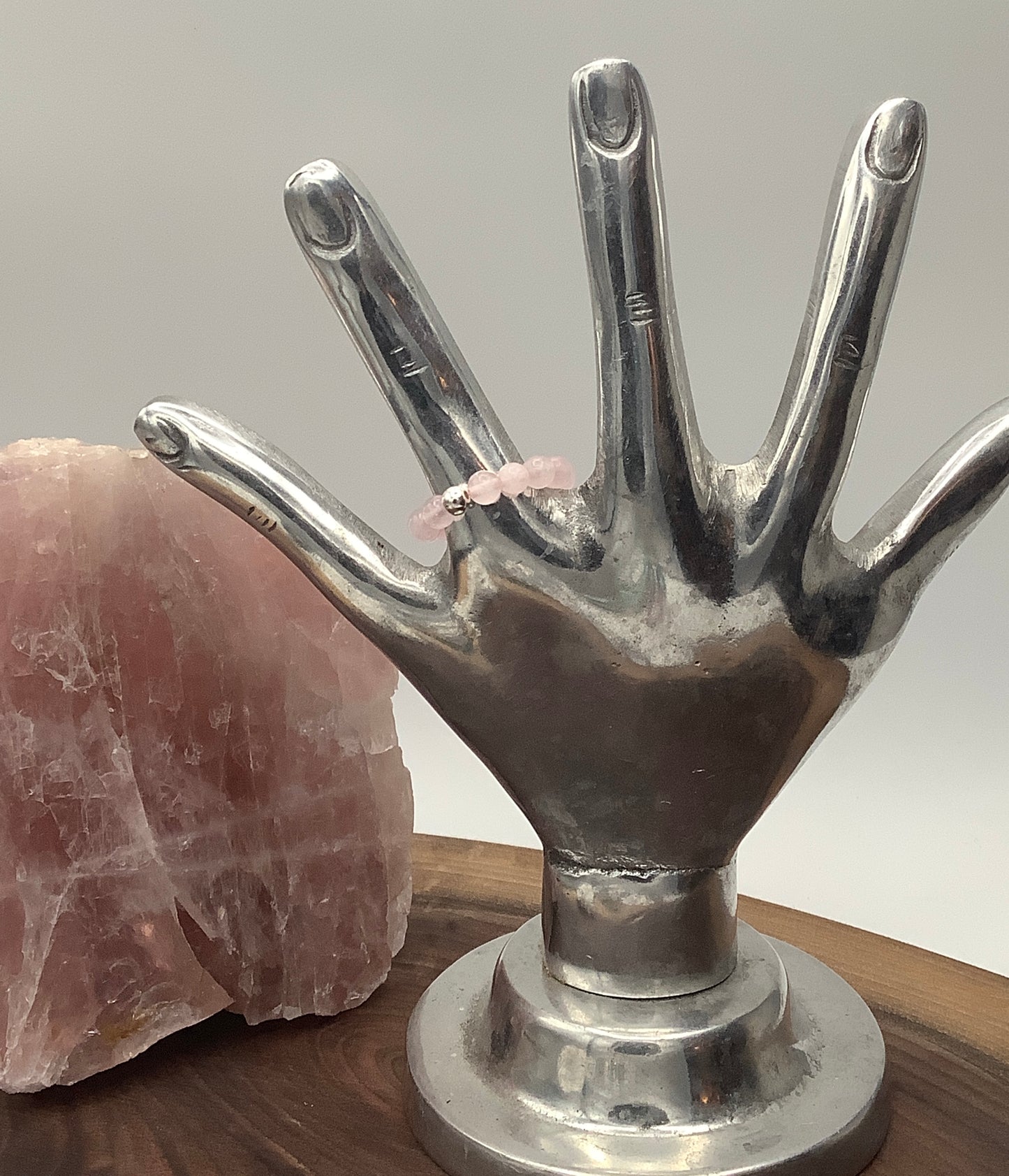 Rose Quartz Ring with Sterling Silver Bead