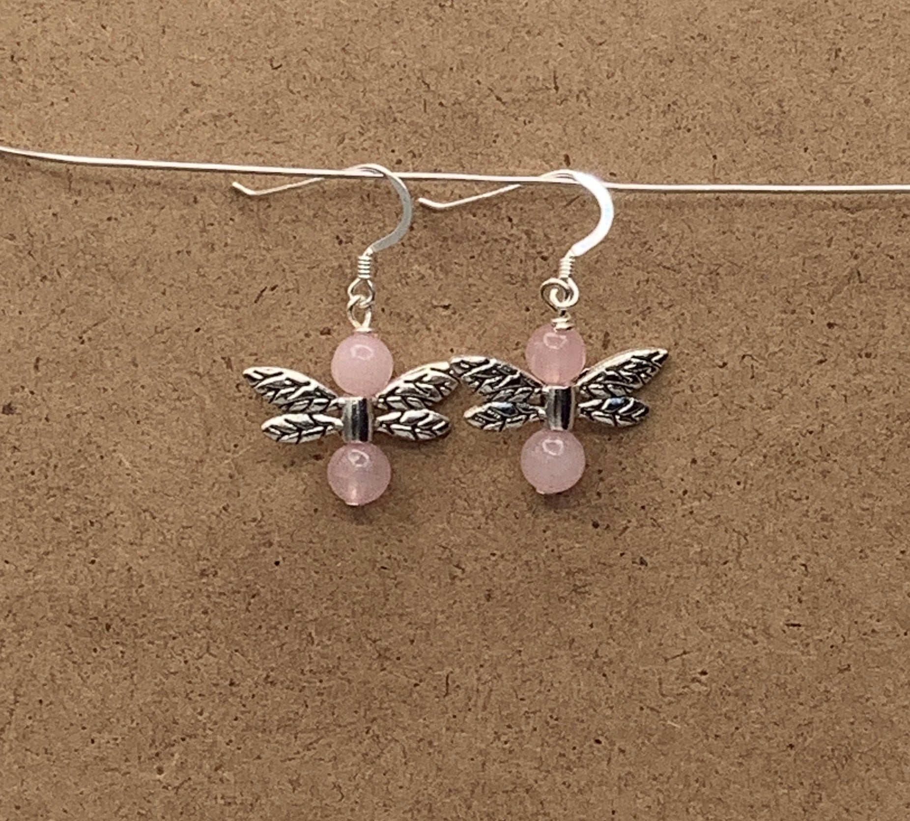 Rose Quartz Dragonfly Earrings with Sterling Silver Earwire