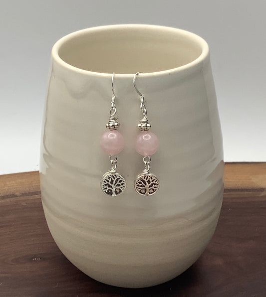 Rose Quartz Tree of Life Earrings and Sterling Silver Earwire