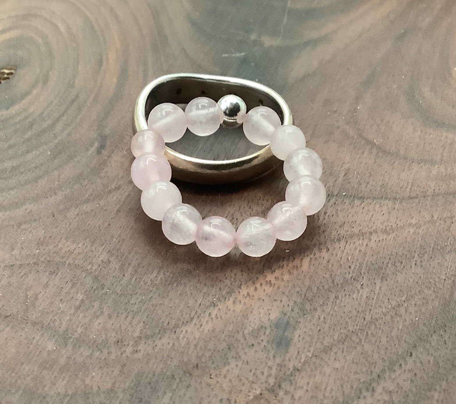 Rose Quartz Ring with Sterling Silver Bead