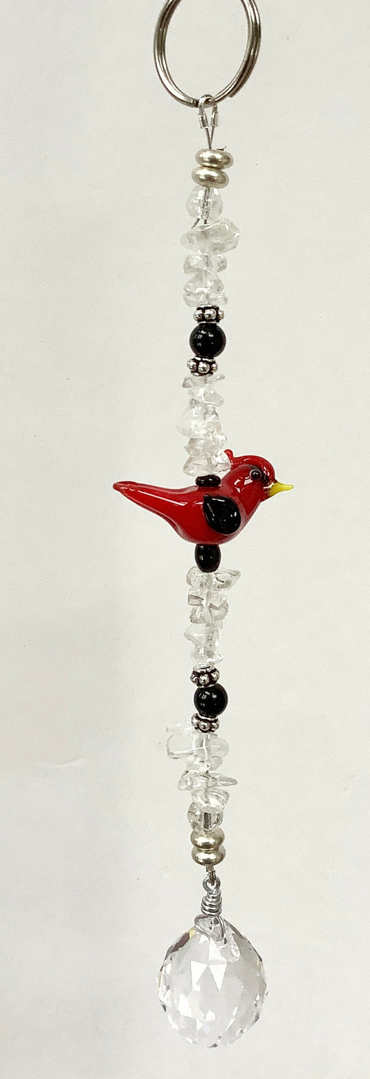 Cardinal Suncatcher with Crystal Quartz and Obsidian.