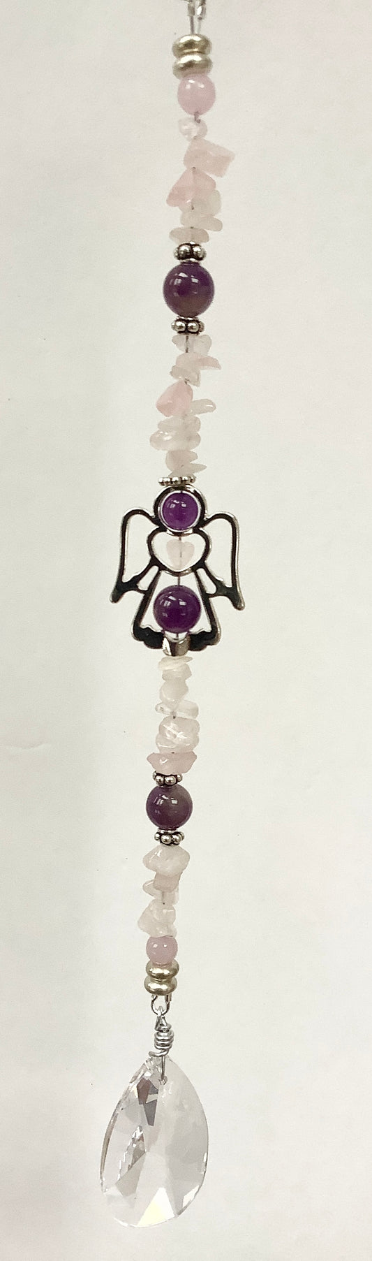 Amethyst and Rose Quartz Angel Suncatcher