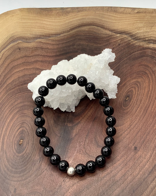 Obsidian Bracelet with Sterling Silver Bead