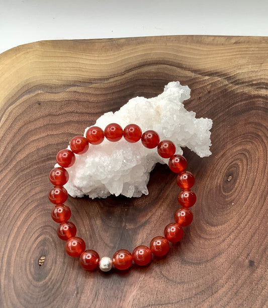 Carnelian stretch bracelet with sterling silver bead