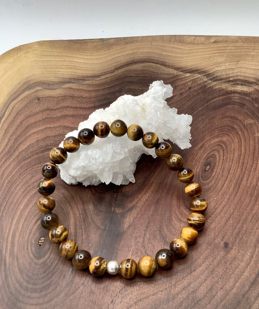 Tiger's Eye Stretch Bracelet with Sterling Silver Bead