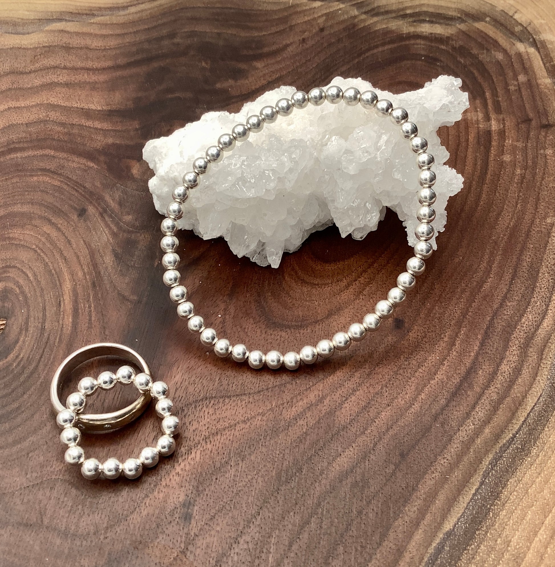 Sterling Silver Stretch Bracelet with Sterling Silver Stretch Ring