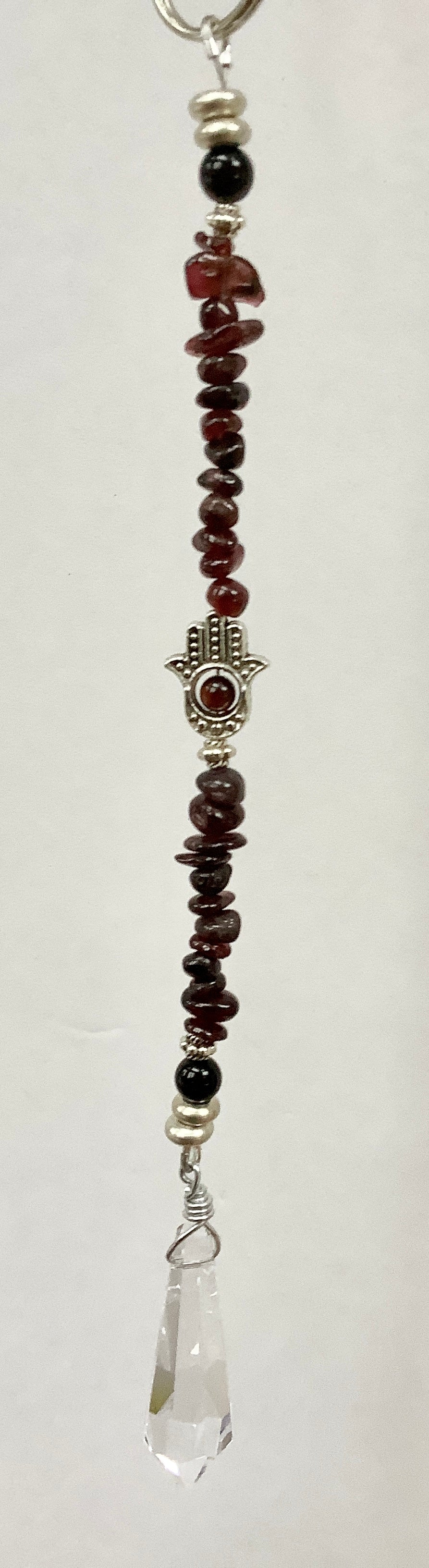 Hamsa Hand Suncatcher with Garnet and Obsidian