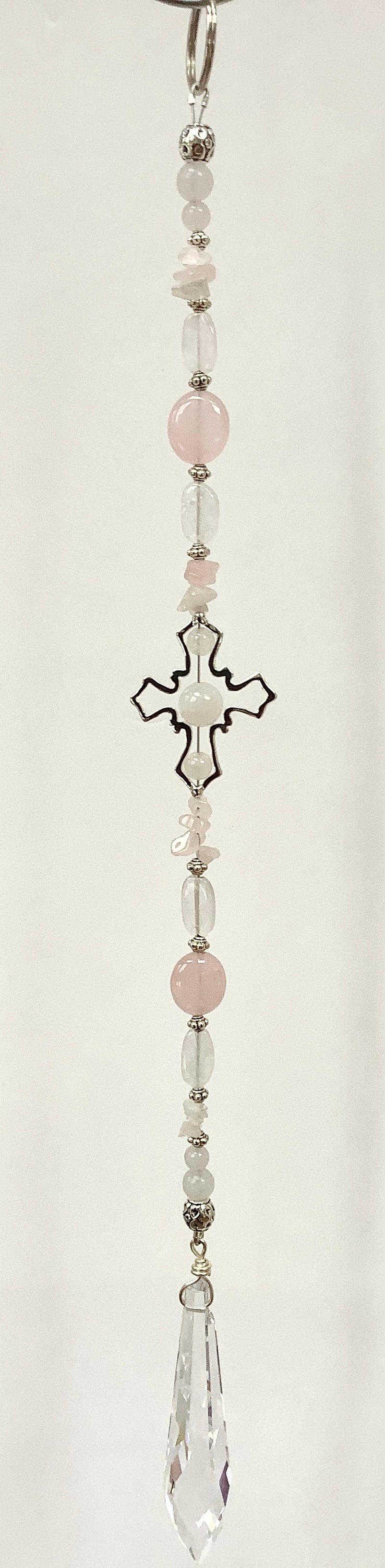 Rose Quartz Suncatcher with Cross