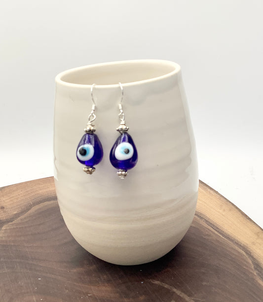 Lampwork Evil Eye Earrings with Sterling Silver Earwire