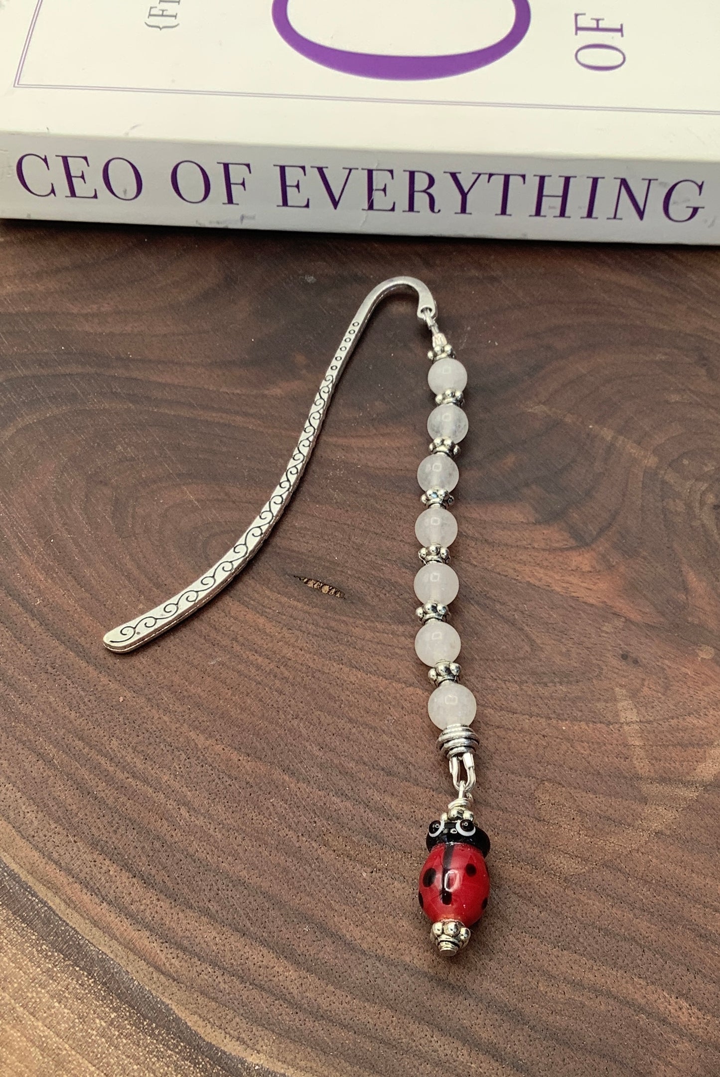 Ladybug Bookmark with Snow Quartz