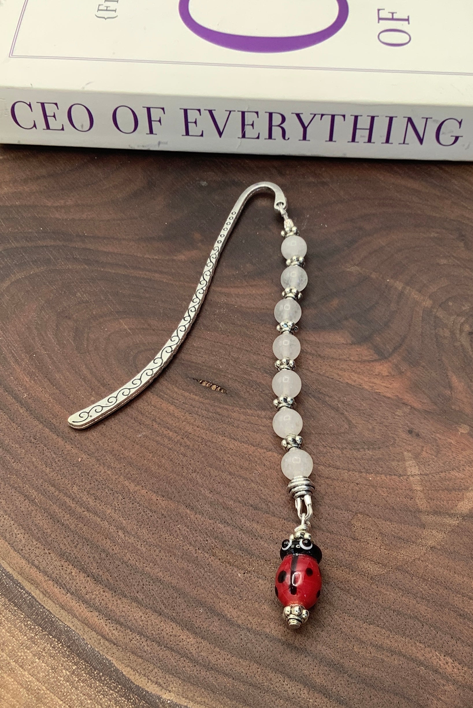 Ladybug Bookmark with Snow Quartz