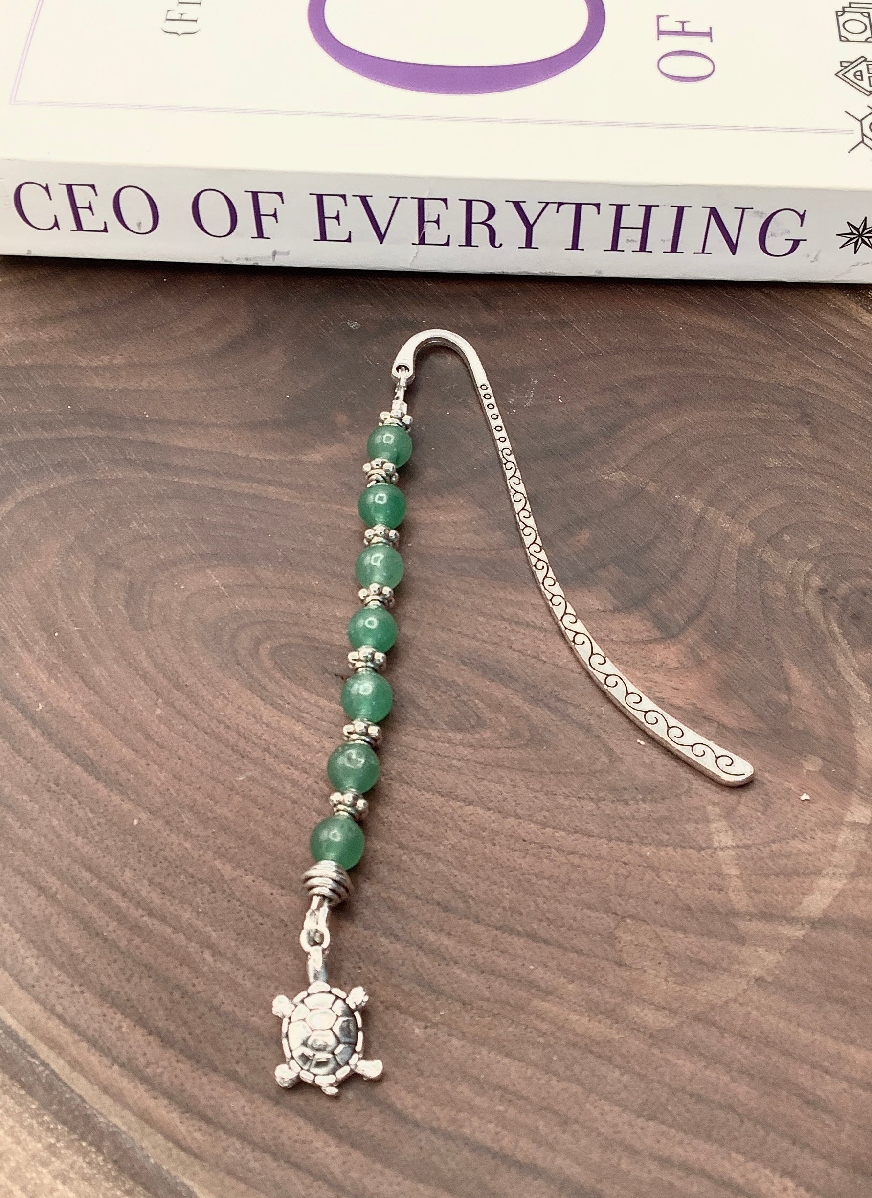 Green Aventurine bookmark with Sea Turtle Charm