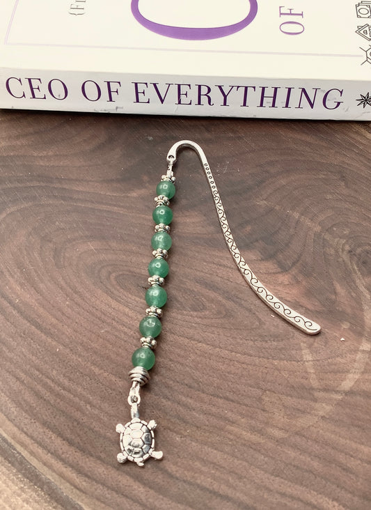 Green Aventurine bookmark with Sea Turtle Charm