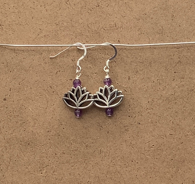 amethyst lotus flower earrings