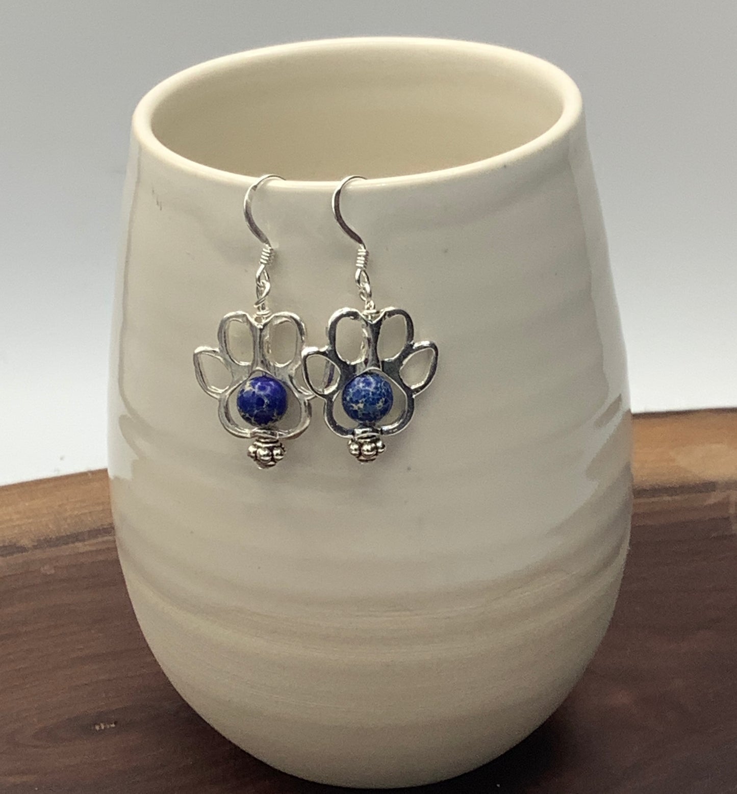 Dog Paw Earrings with Dyed Magnesite and Sterling Silver Earwire