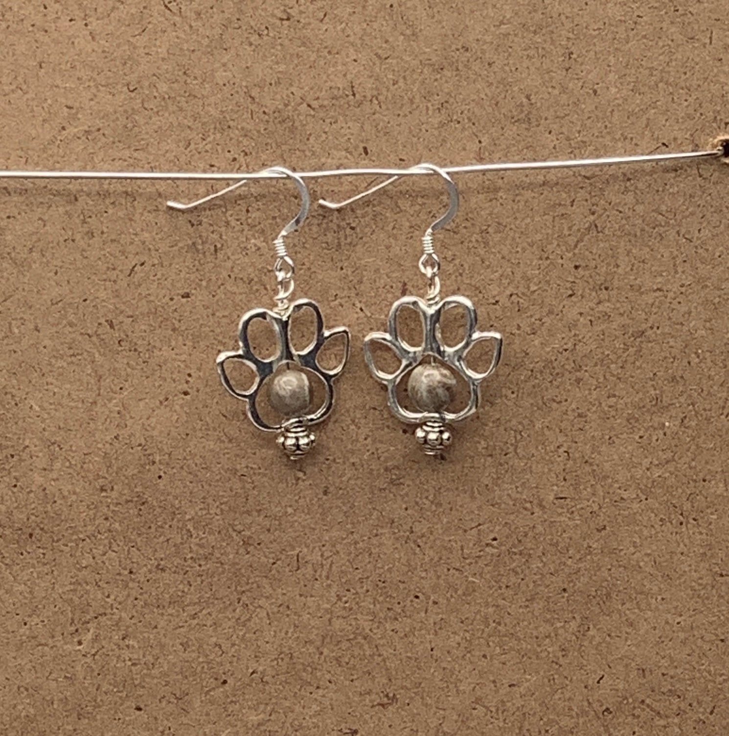 Dog Paw Fossil Coral Earrings with Sterling Silver Earwire