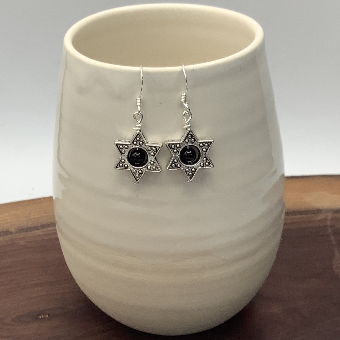Obsidian Star Earrings with Sterling Silver Earwire