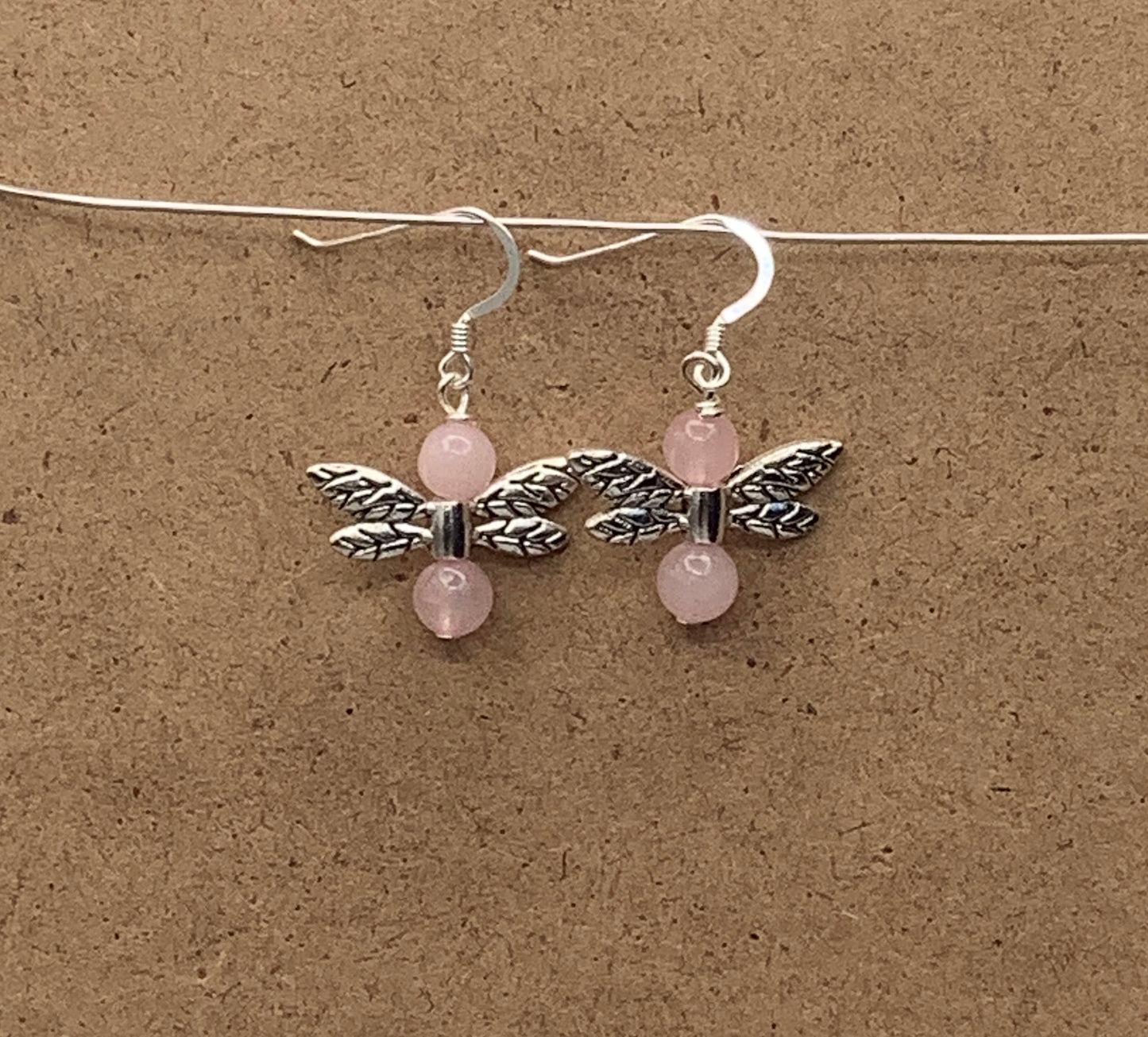 Rose Quartz Dragonfly Earrings with Sterling Silver Earwire