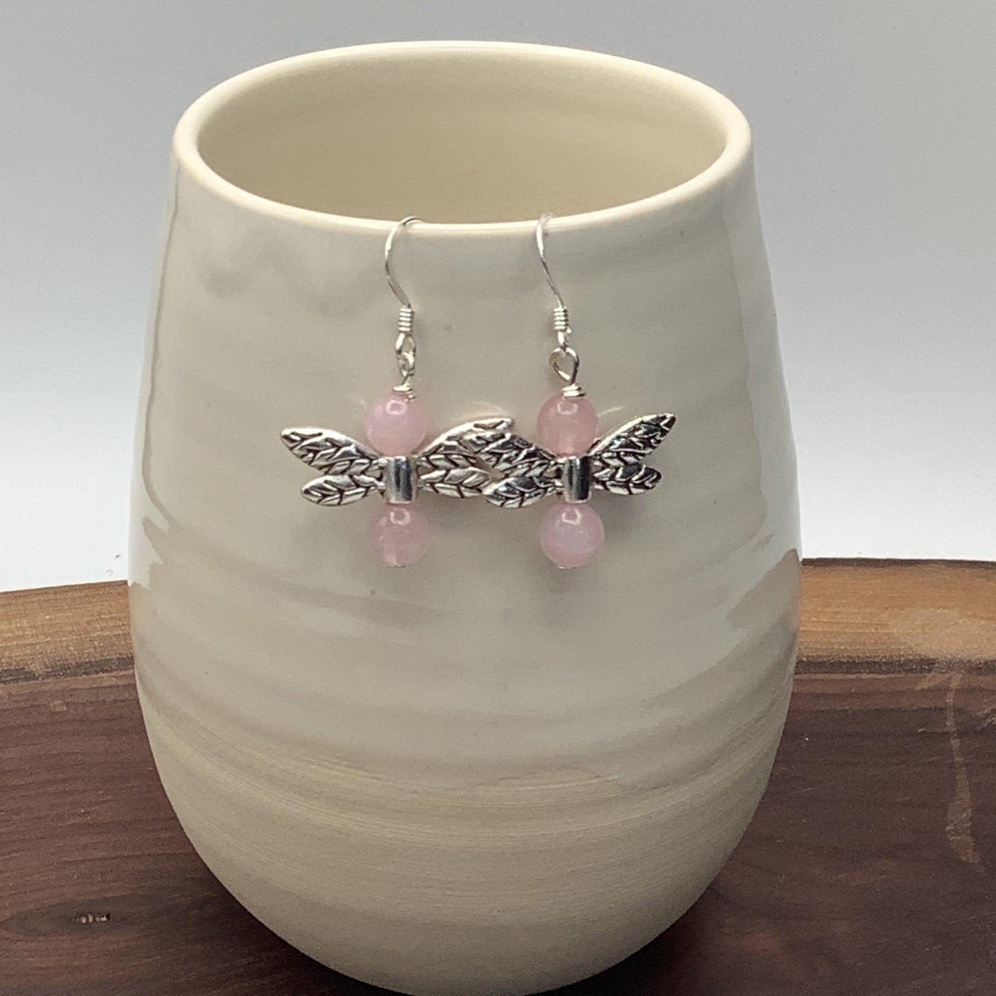 Rose Quartz Dragonfly Earrings with Sterling Silver Earwire