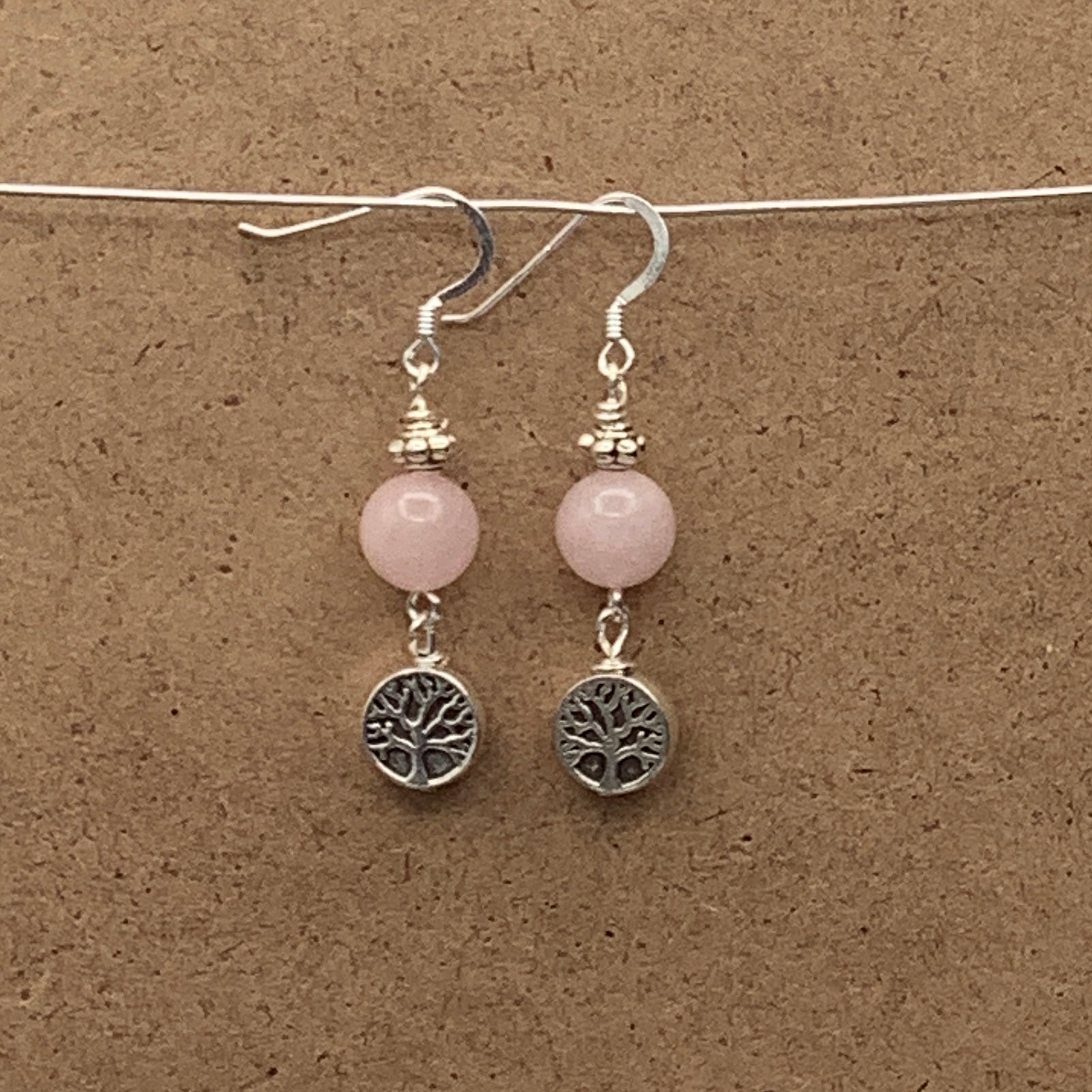 Rose Quartz Tree of Life Earrings and Sterling Silver Earwire