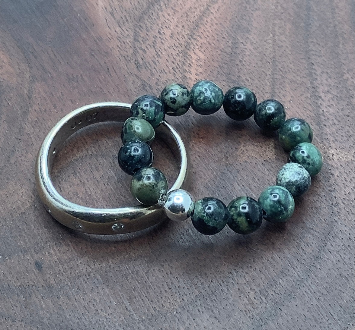 Kambaba Jasper ring with Sterling Silver bead.
