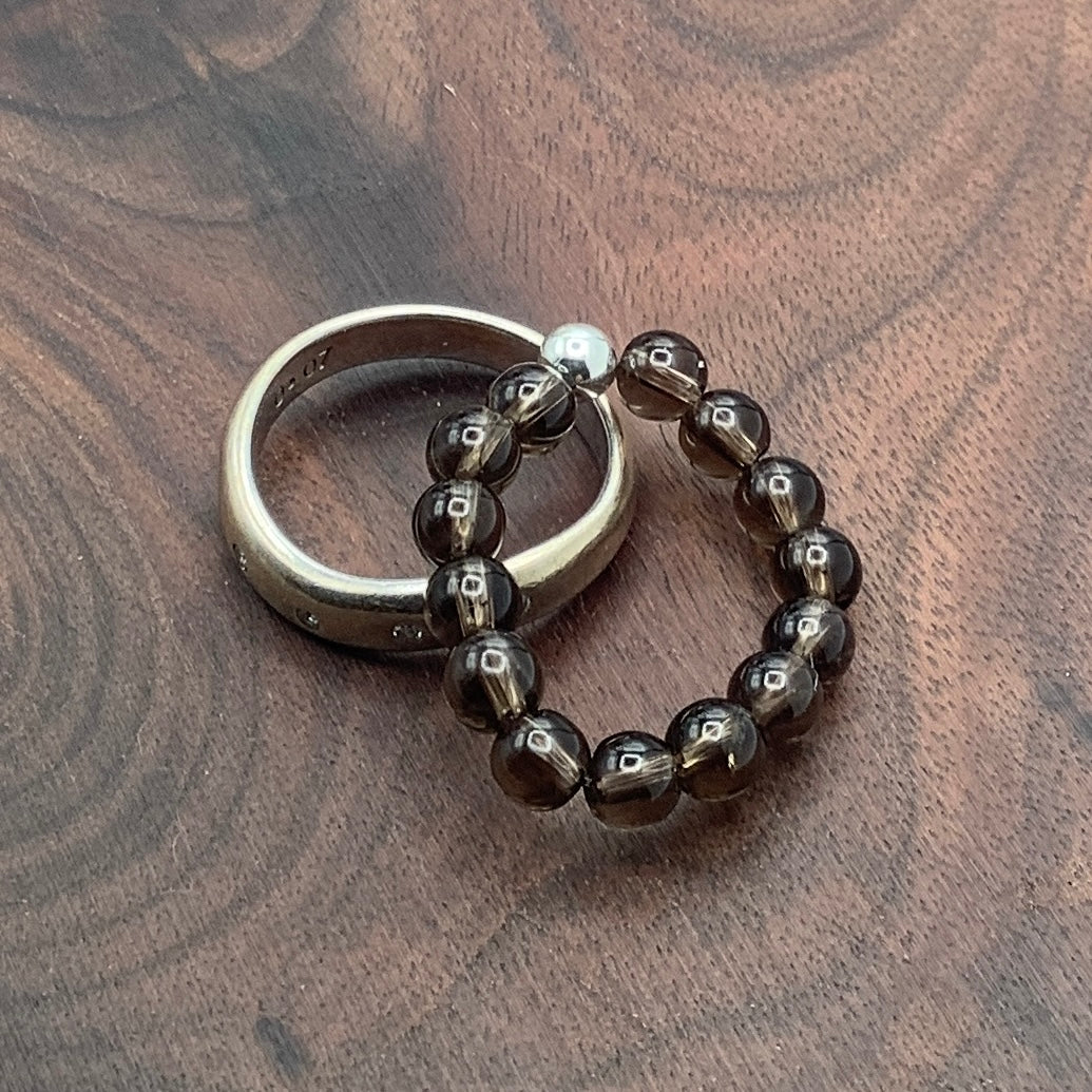 Smoky Quartz Ring with Sterling Silver Bead