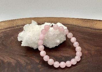 Rose Quartz Stretch Bracelet with Sterling Silver Bead