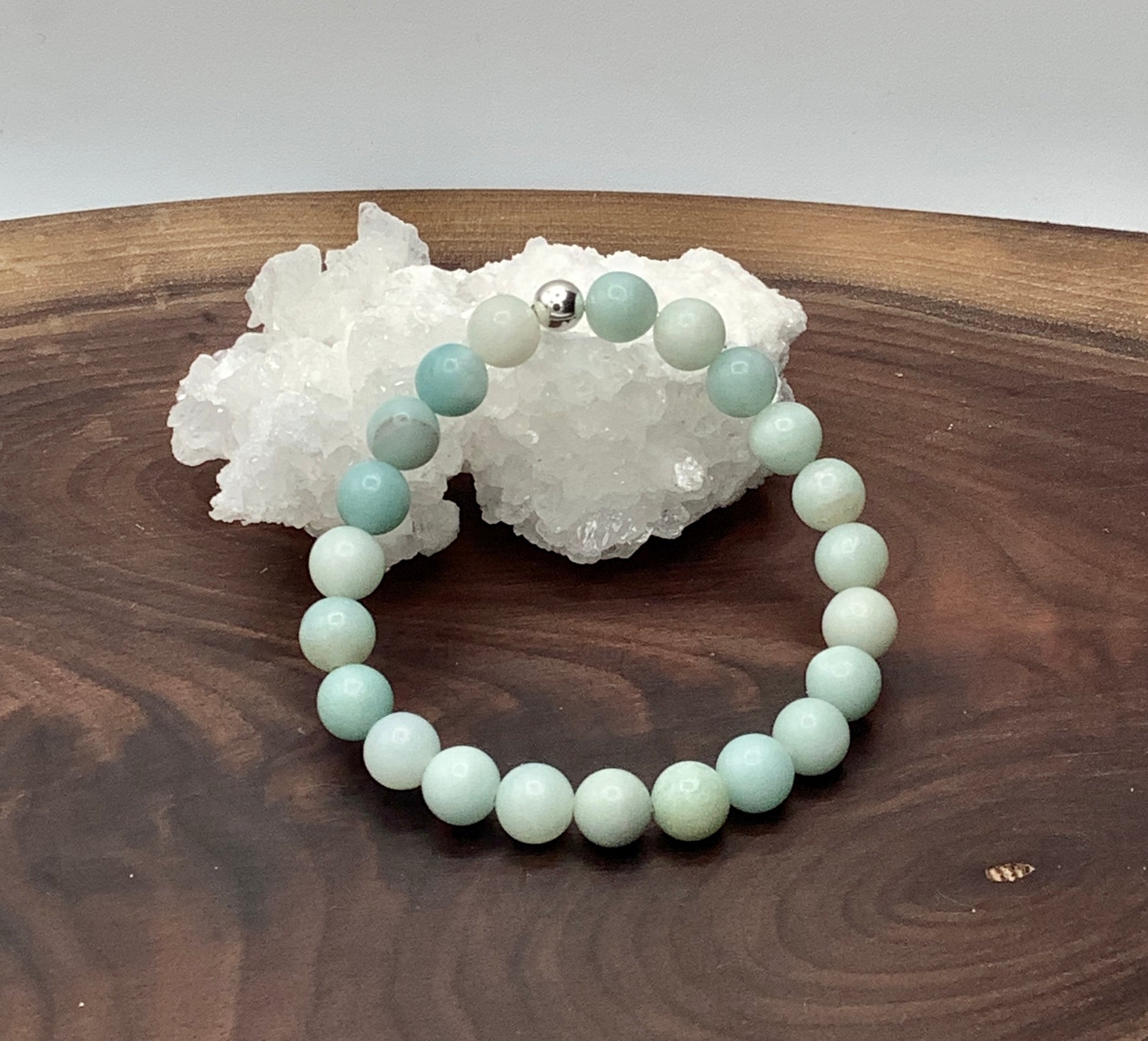 Amazonite stretch bracelet with sterling silver