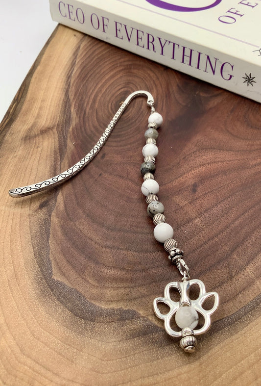 Dog Paw Bookmark with Howlite and Labradorite