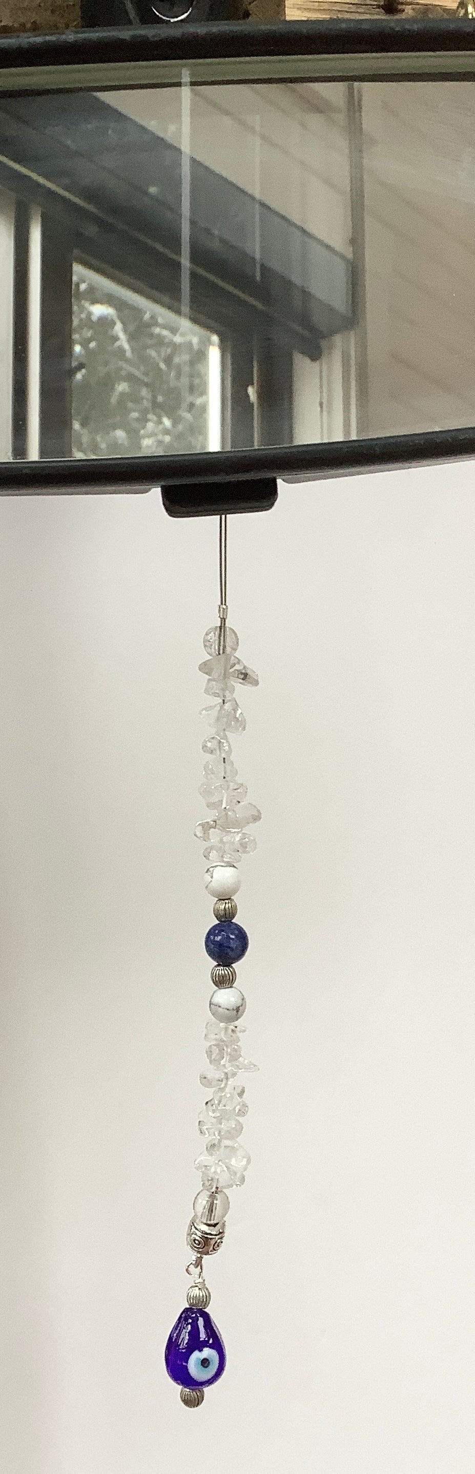 Lampwork Evil Eye Mirror Hanger with Crystal Quartz, Howlite and Lapis Lazuli
