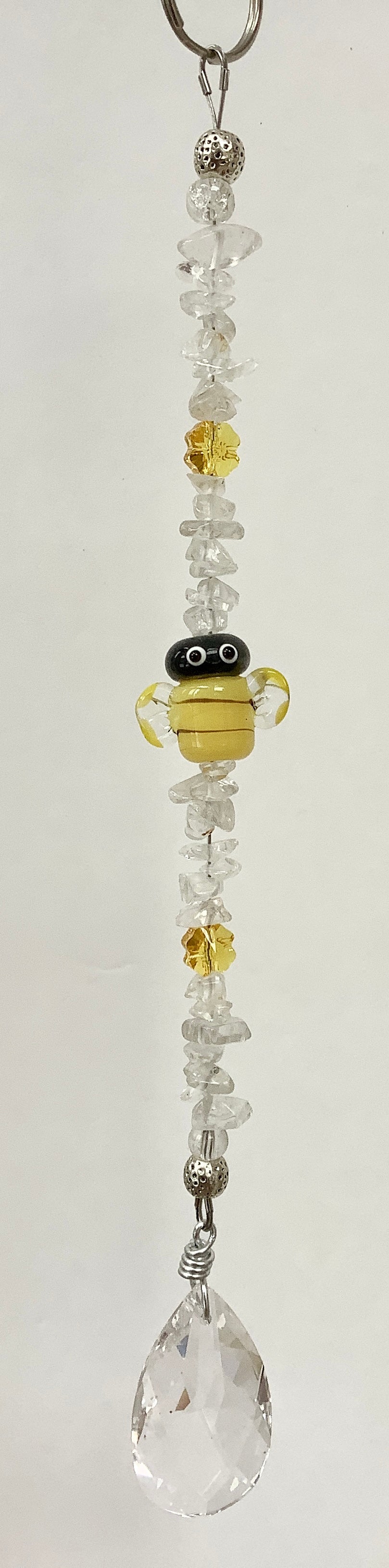 Bumble bee Suncatcher with Crystal Quartz and Swarovski clover flowers