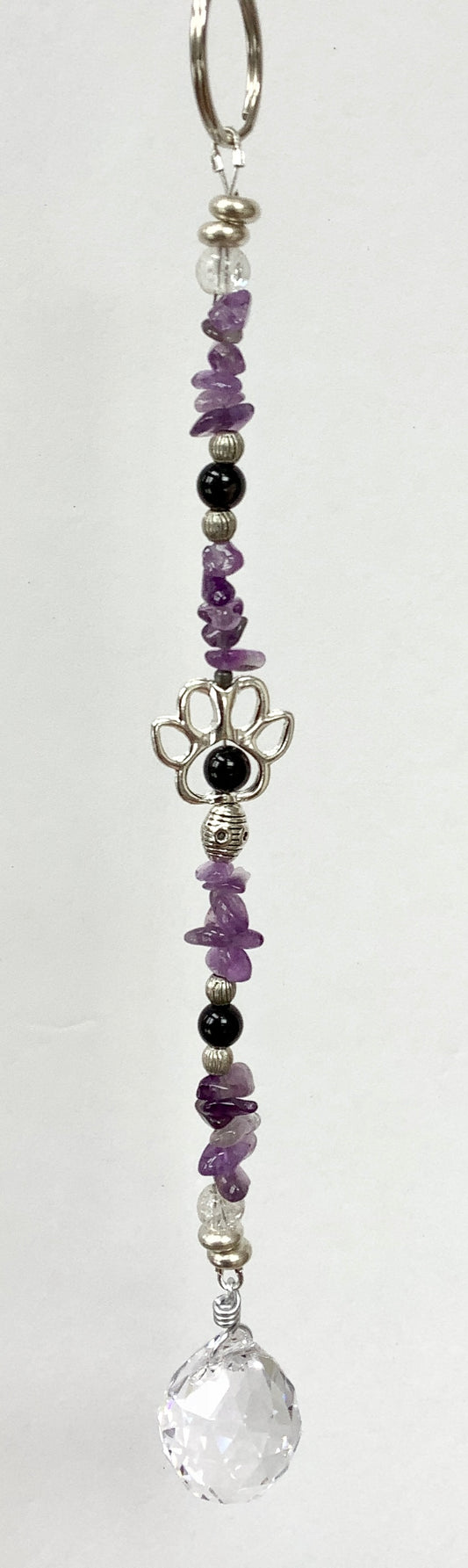 Dog Paw Suncatcher with Amethyst and Obsidian.