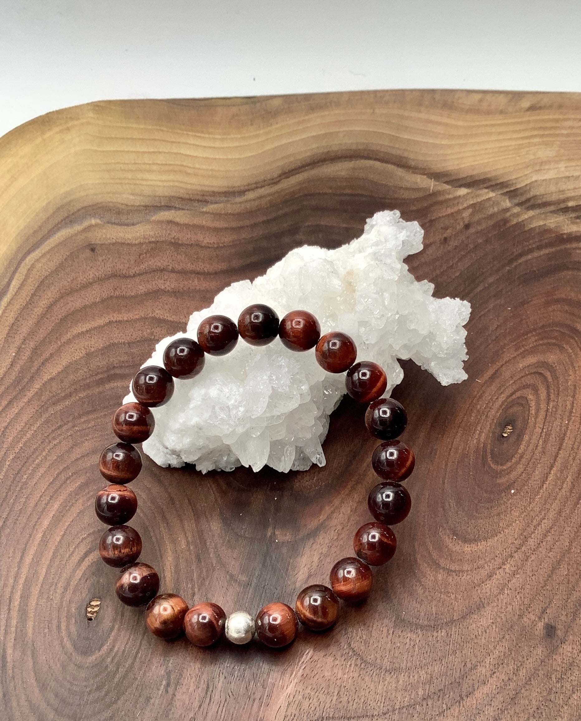 Red Tiger's Eye Stretch Bracelet with Sterling Silver Bead