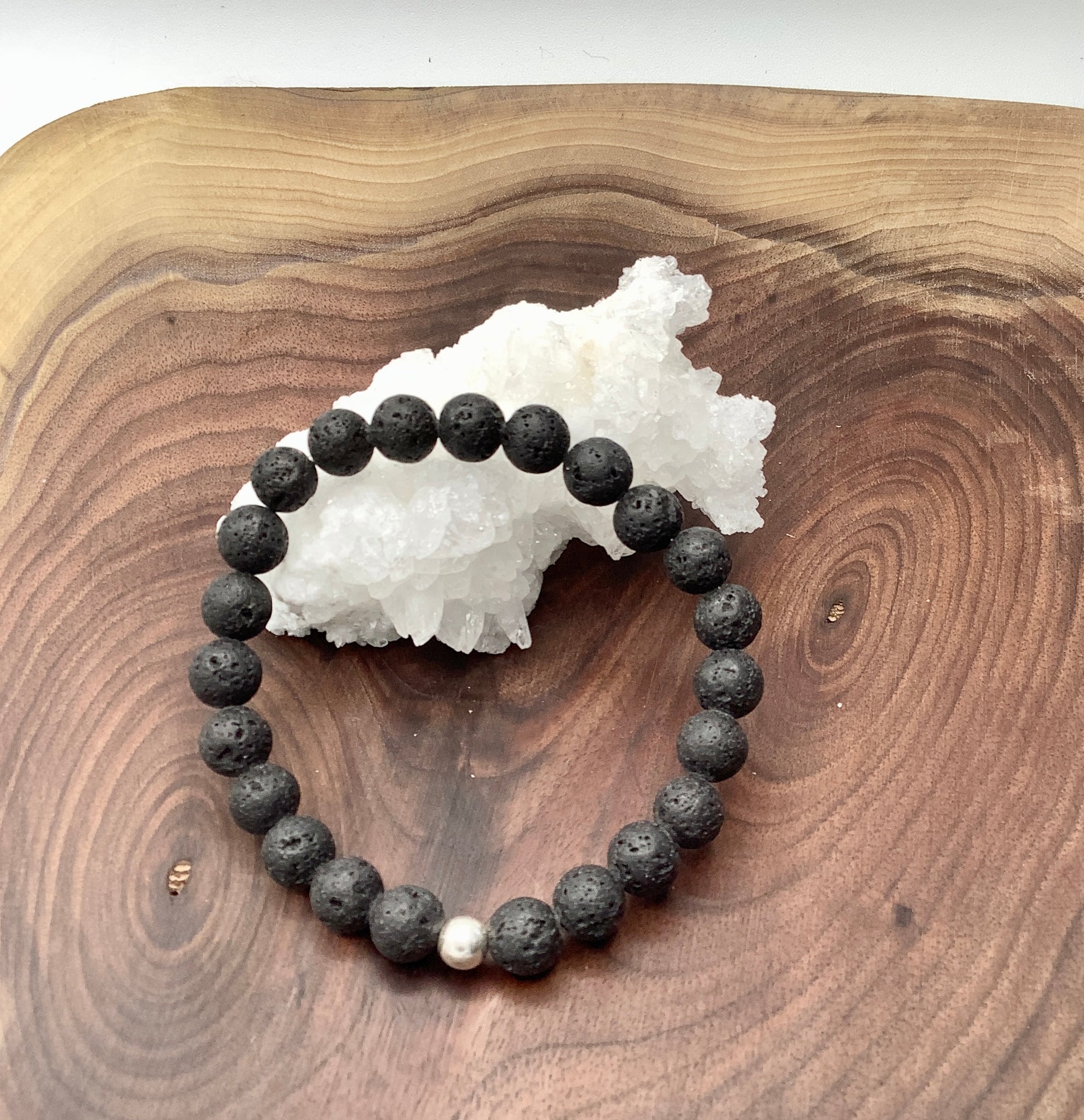 Lava Bead Bracelet with Sterling Silver Bead