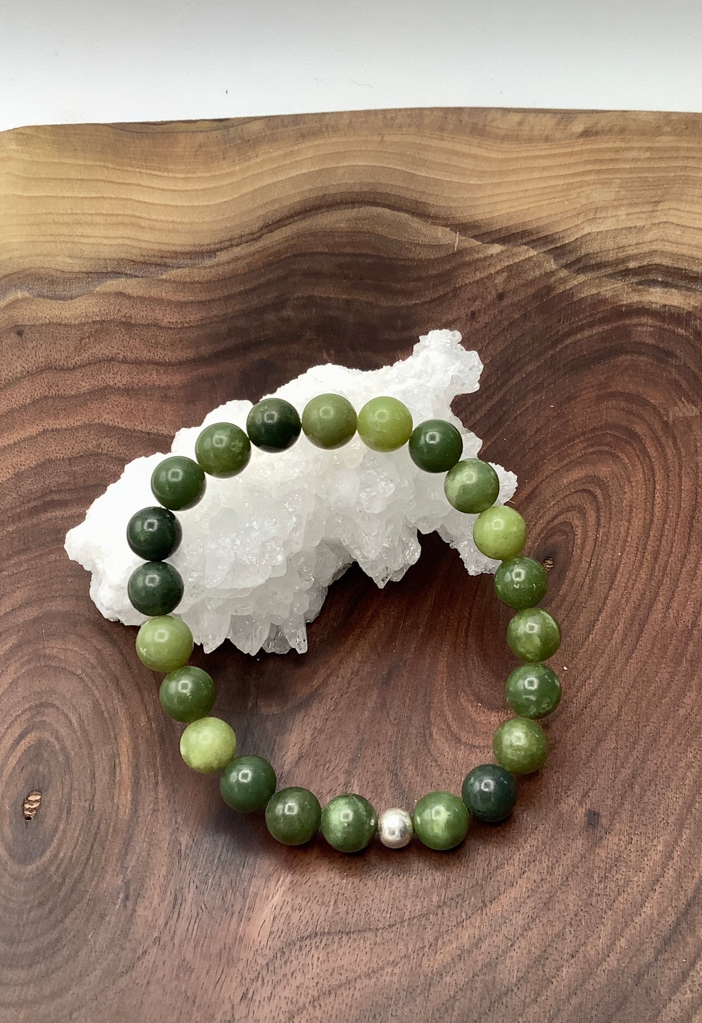 British Columbia Jade Stretch Bracelet with Sterling Silver Bead
