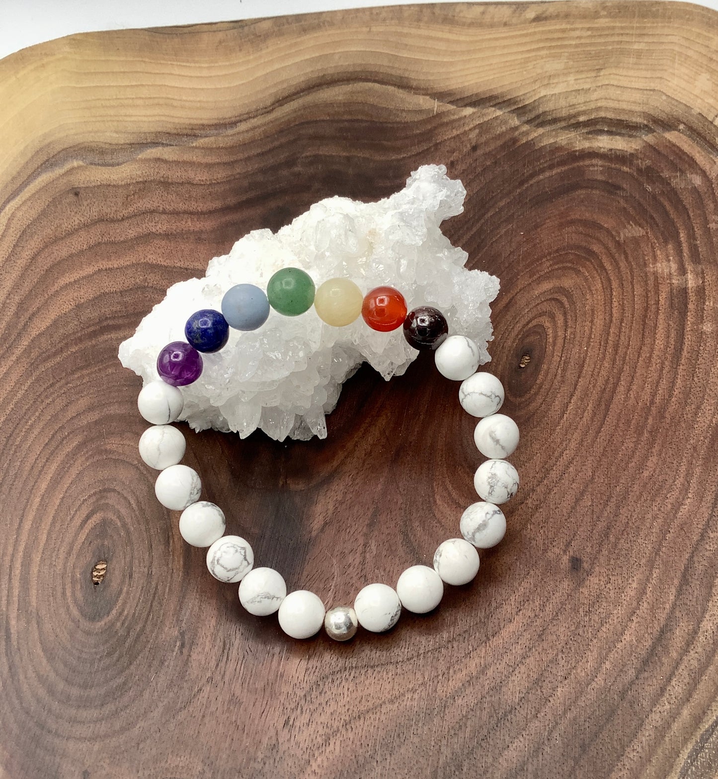 Chakra stretch bracelet with Howlite and Sterling Silver Bead.