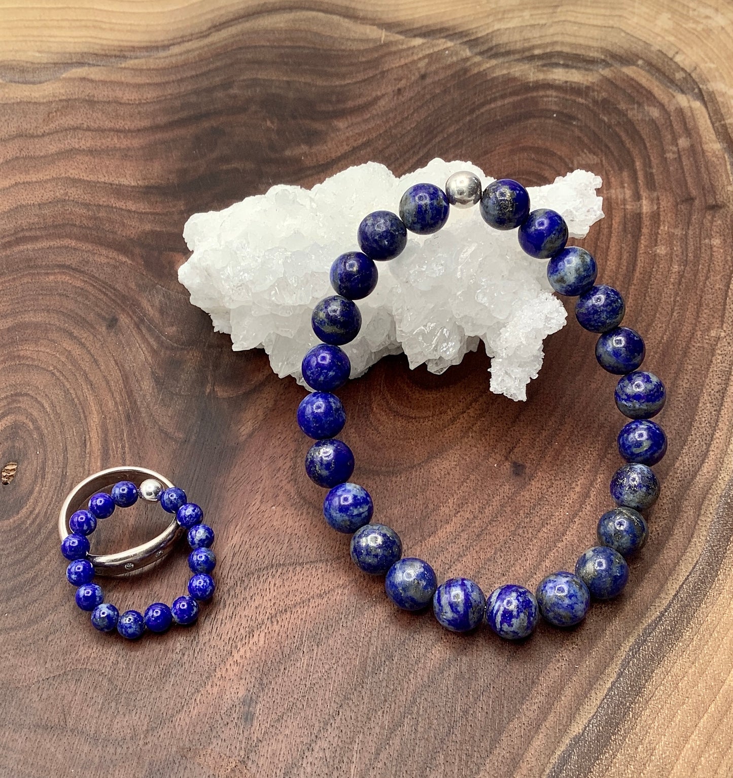 Lapis Lazuli bracelet with Sterling Silver Bead and Lapis Lazuli Ring with Sterling Silver Bead