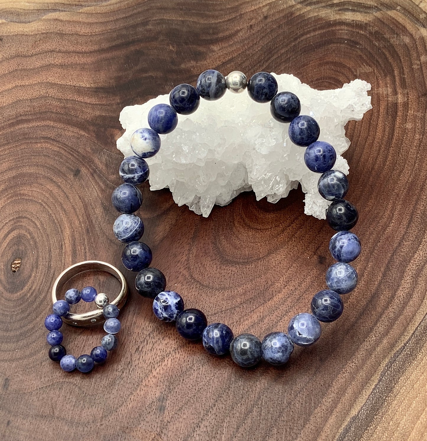 Sodalite bracelet with Sterling Silver Bead and Sodalite ring with Sterling Silver Bead