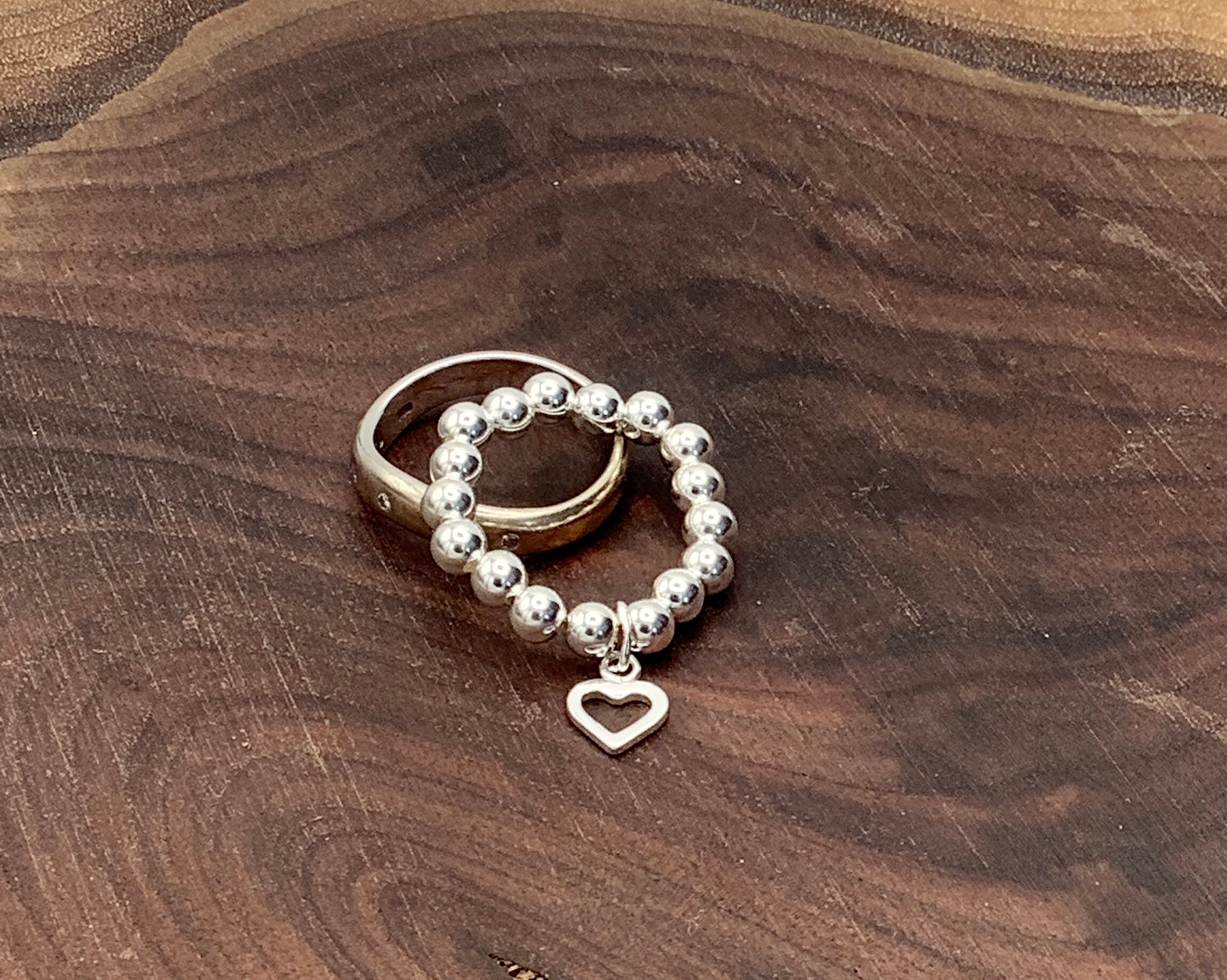 Sterling Silver Stretch Ring with heart charm